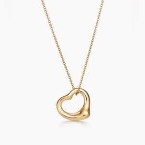 Tiffany & Co. Elsa Peretti Open Heart Pendant 16” Necklace 18K Yellow Gold